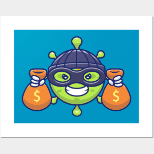 Cute virus with money cartoon 9 Posters and Art